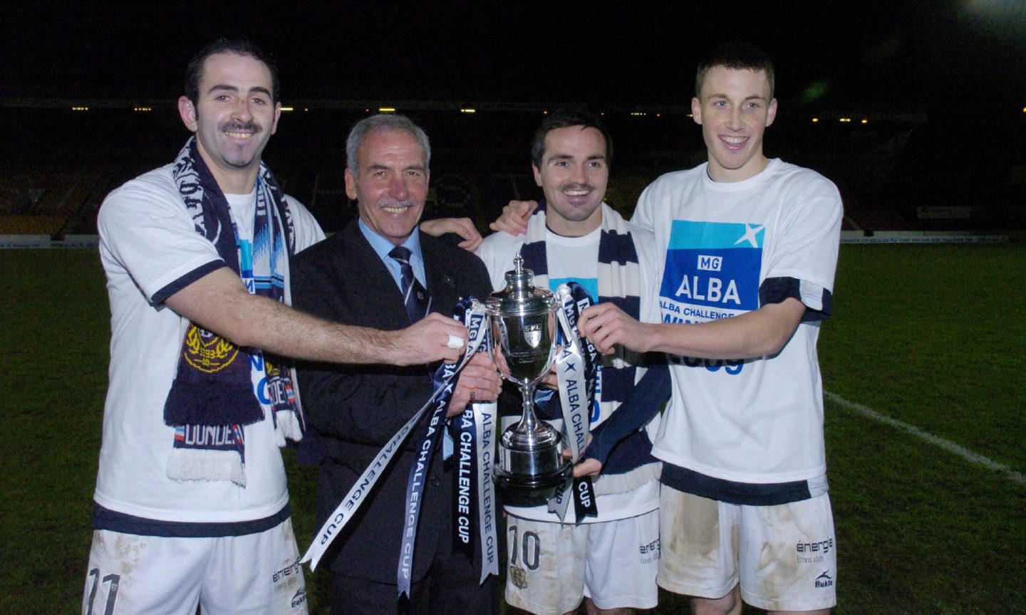 Gary Harkins, Sean Higgins, Jocky Scott and Craig Forsyth with the trophy. Image: DC Thomson.