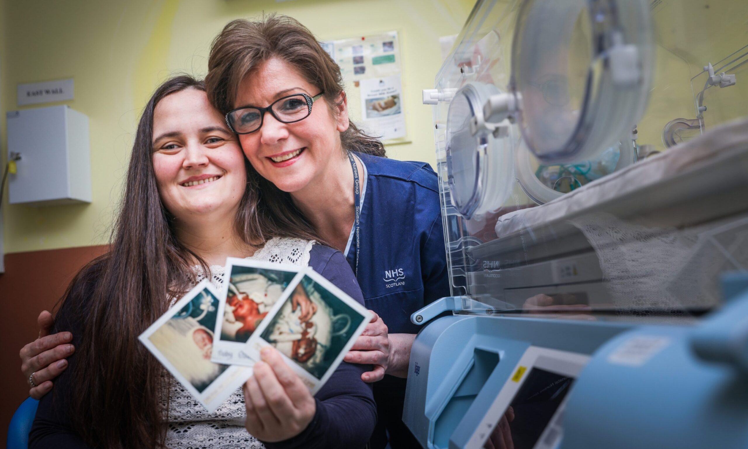 Retired Dundee nurse Alison Findlay with one of the babies she cared for at the neonatalunit in Ninewells Hospital, Alana Elliot. Image: Mhairi Edwards/DCT Media