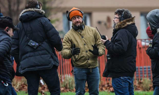 James McAvoy near Tannadice for the filming of California Schemin'. Image: Mhairi Edwards/DC Thomson