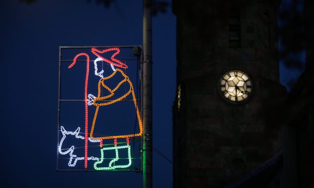 Christmas lights on Newburgh High Street, designed by local children and made by Blachere Illuminations.  Image: Mhairi Edwards/DC Thomson