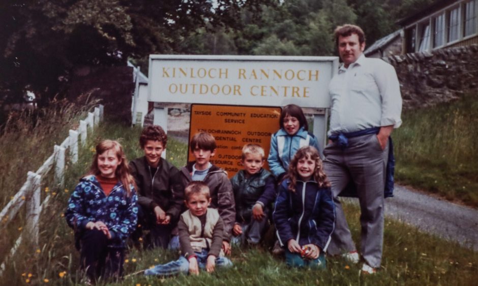 Charlie pictured with members of the 5-11 club beside a field at Kinloch Rannoch in 1981.