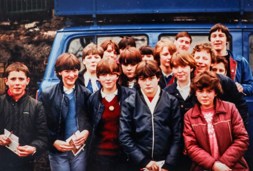 a snap beside the minibus on a trip to Blair Castle in 1981. 