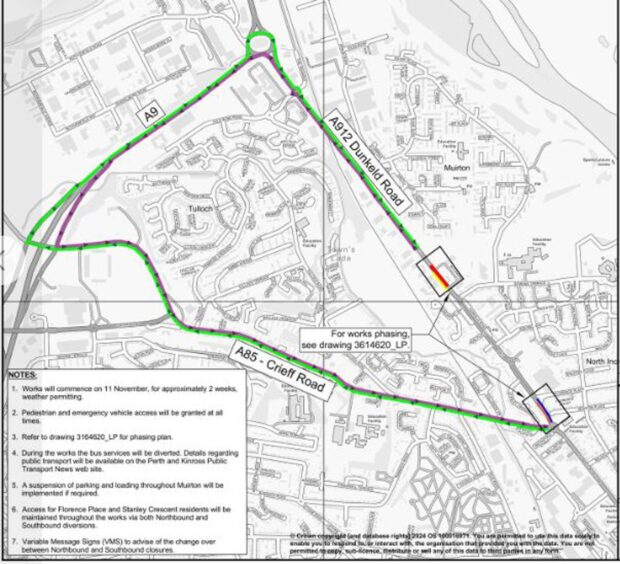 A912 Dunkeld road Perth roadworks