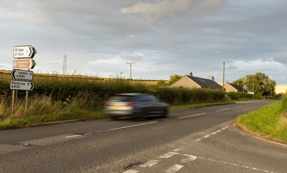 Balwyllo junction on the A935 Montrose to Brechin road in Angus.