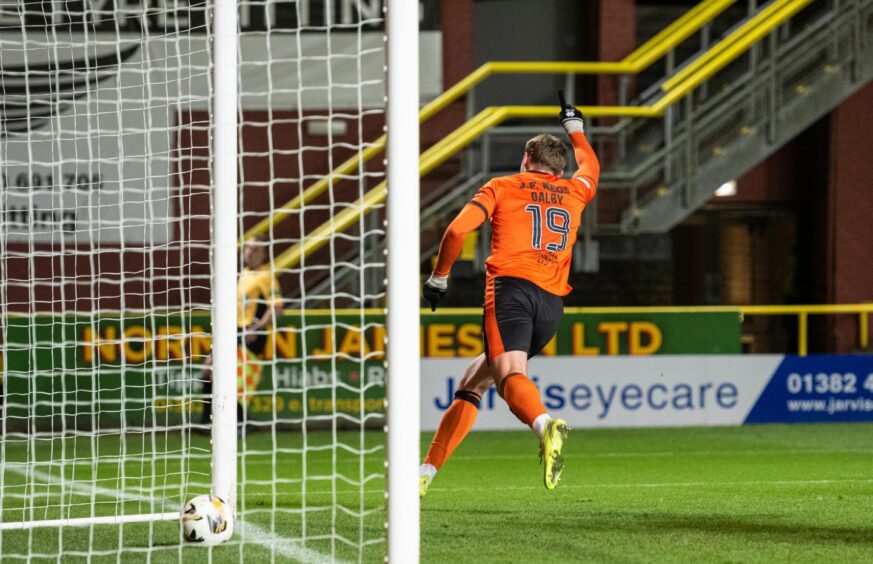 Dundee United striker Sam Dalby celebrates