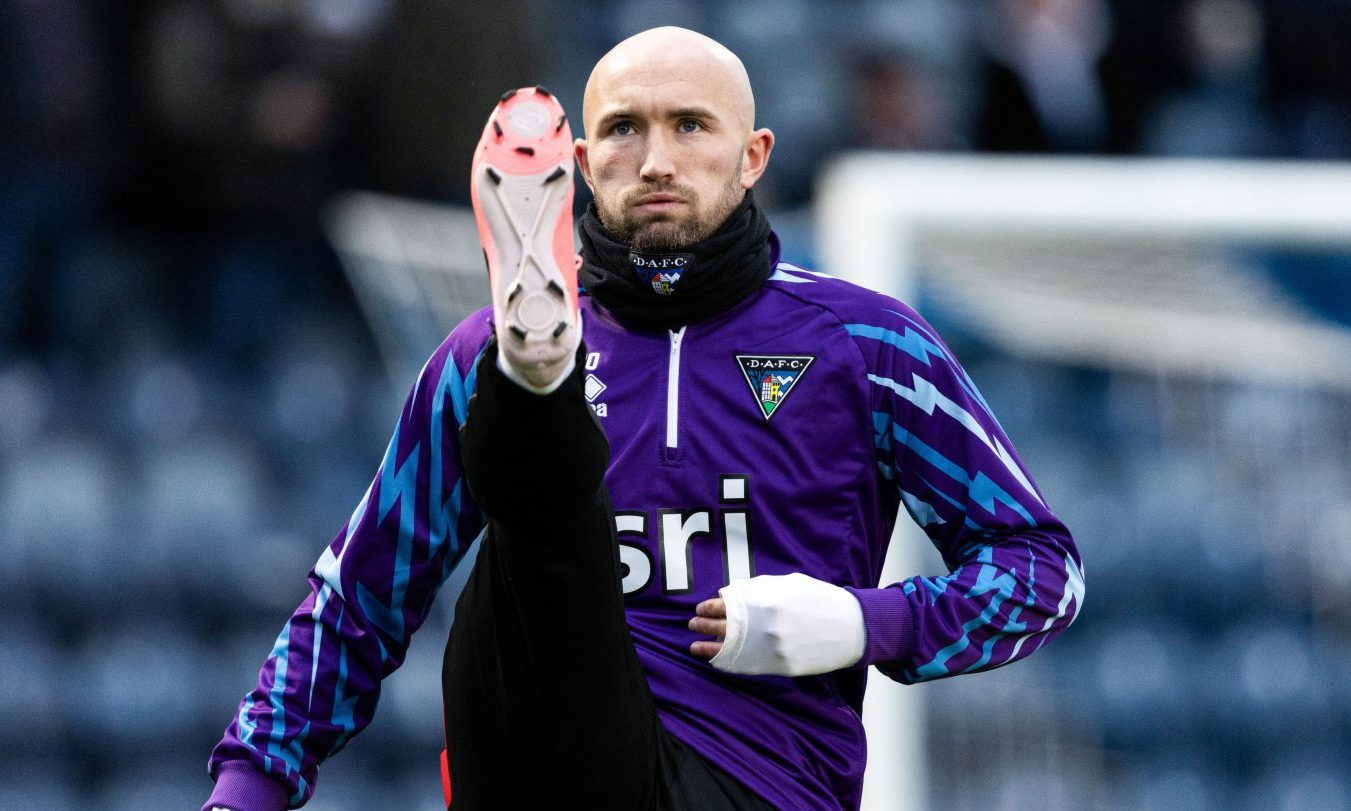 Chris Kane warms up before Dunfermline Athletic's Fife derby defeat to Raith Rovers.