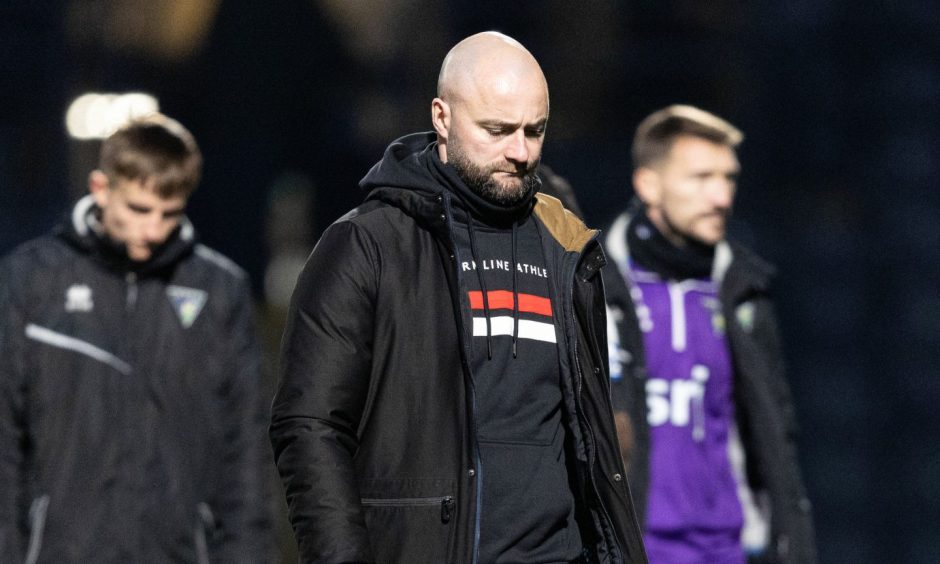Departed Dunfermline Athletic boss James McPake on the sidelines.