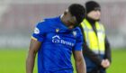 A dejected Adama Sidibeh after the Hearts defeat.