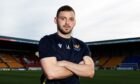 Drey Wright on the pitch at McDiarmid Park for a St Johnstone press conference.