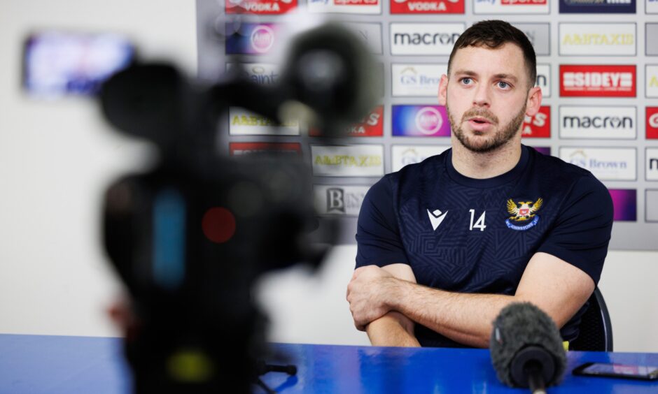 Drey Wright speaks during a St Johnstone press conference.