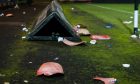 Smashed seats on the East End Park pitch following Dunfermline v Falkirk