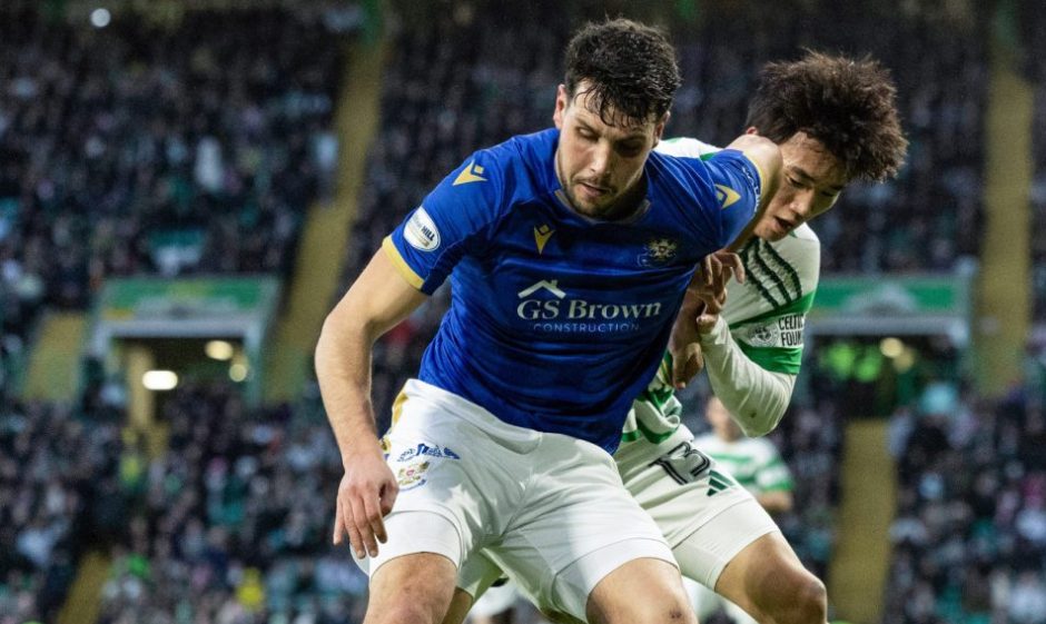 Jack Sanders holds off his man during St Johnstone's 4-0 defeat to Celtic.