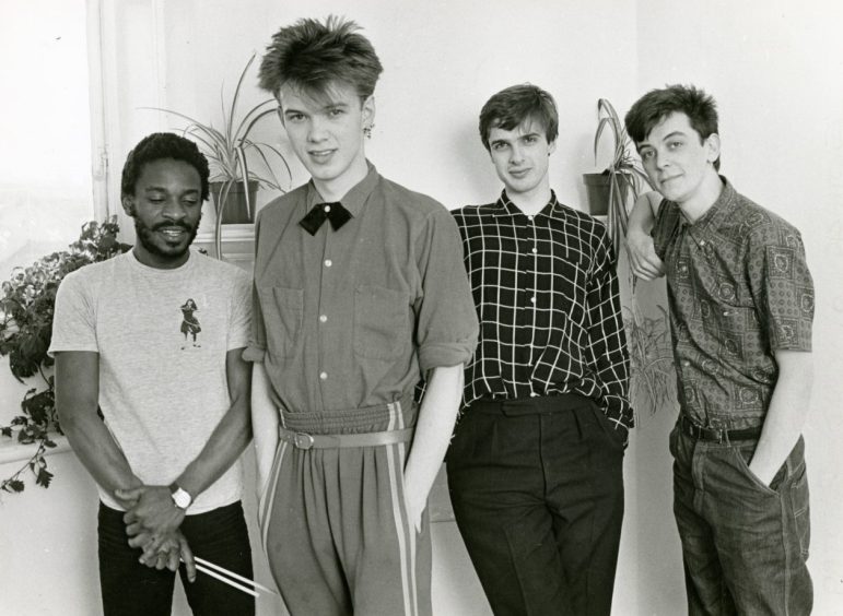 Edwyn Collins with the three other members of Orange Juice in 1983.