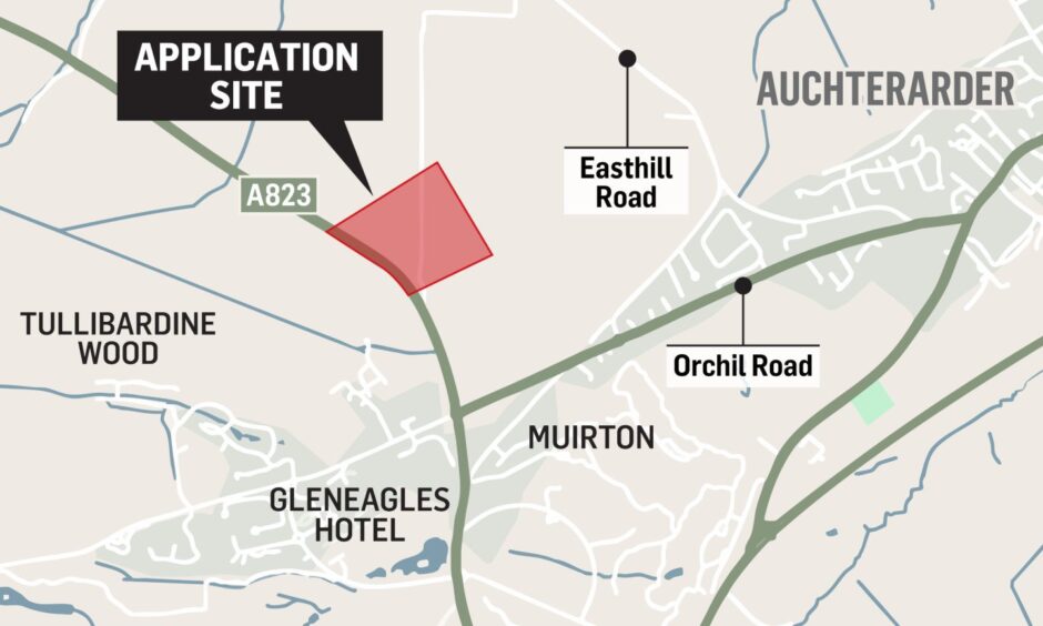 Map showing location of proposed holiday park between Auchterarder and Gleneagles Hotel