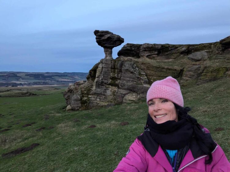 Gayle checks out the Bunnet Stane.