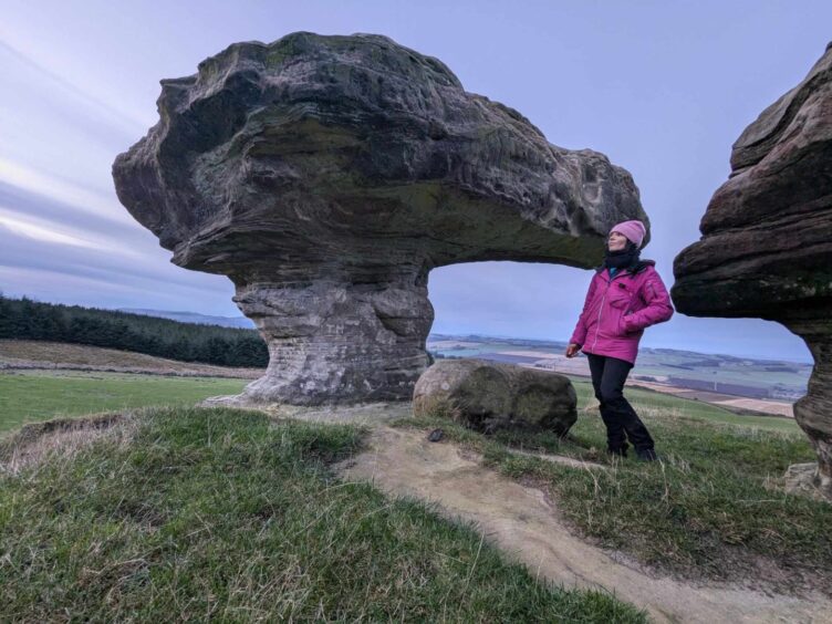 Gayle at the Bunnet Stane.