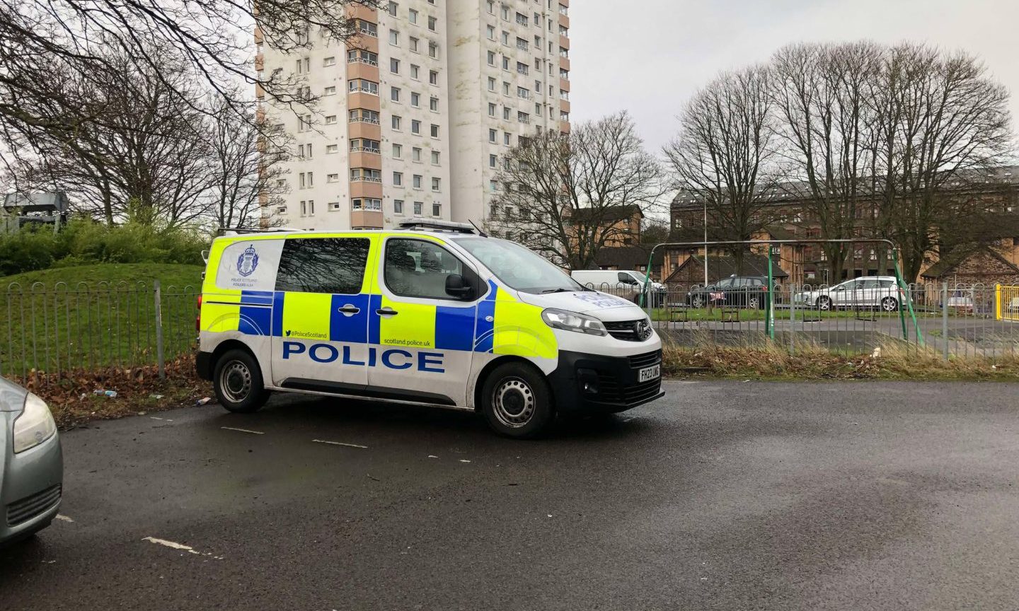 Police at Burnside Court on Tuesday morning. Image: James Simpson/DC Thomson