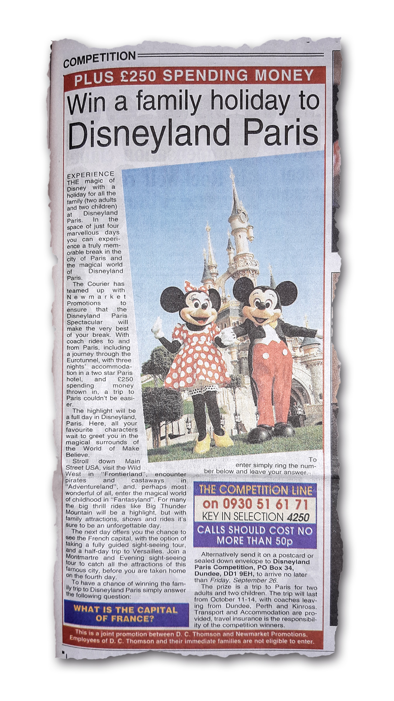 A page from the Evening Telegraph showing the Disney competition in 1997 