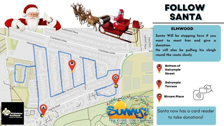 The Elmwood Santa sleigh route map