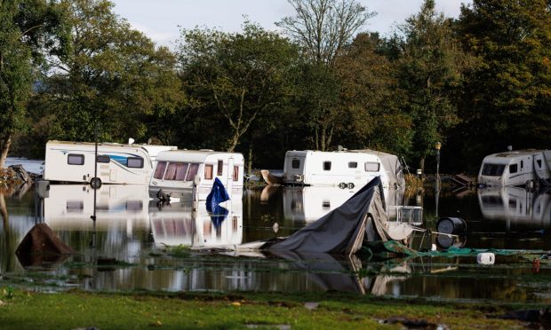 Flooding at Aberfeldy Caravan Park in October 2023. Image: Kenny Smith/DC Thomson