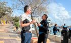 Former Dundee police officer Lindsay Watson speaking to police in Malta after finding the body. Image: Lindsay Watson