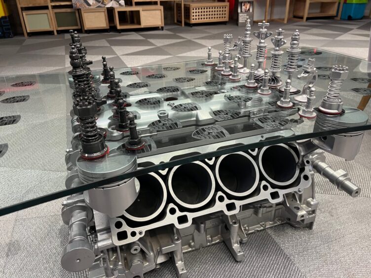 chess set made from Porsche engine with glass top in Y centre Perth