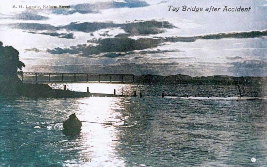 A postcard showing the Tay Bridge following the collapse.