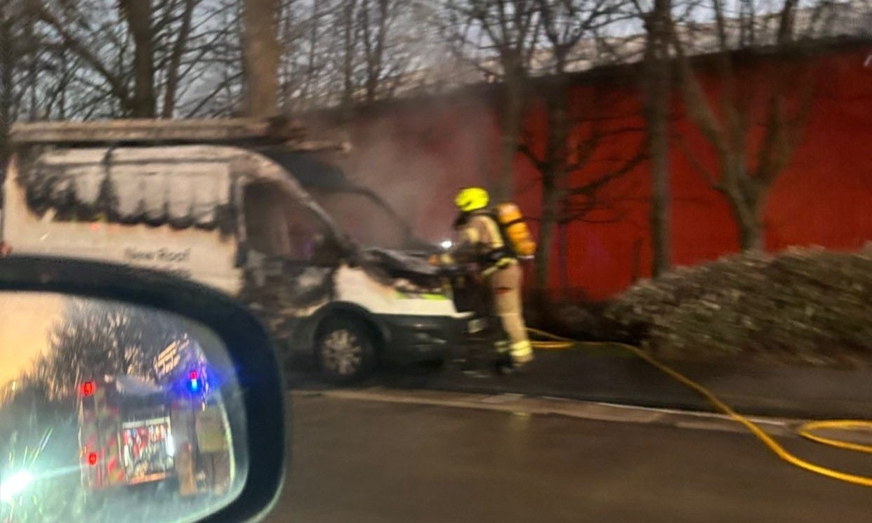 A firefighter at the scene of the van fire in Kirkcaldy. Image: Supplied