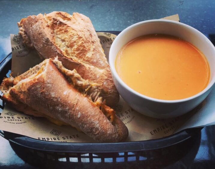 Soup and a sandwich from Empire State Coffee