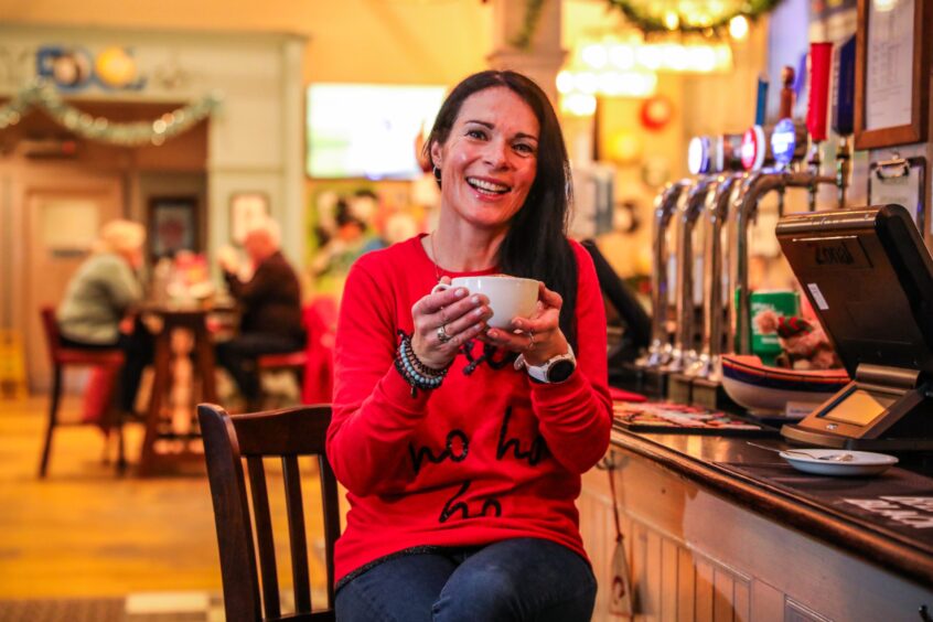 Gayle enjoys a cappuccino at The Post Office Bar in Broughty Ferry