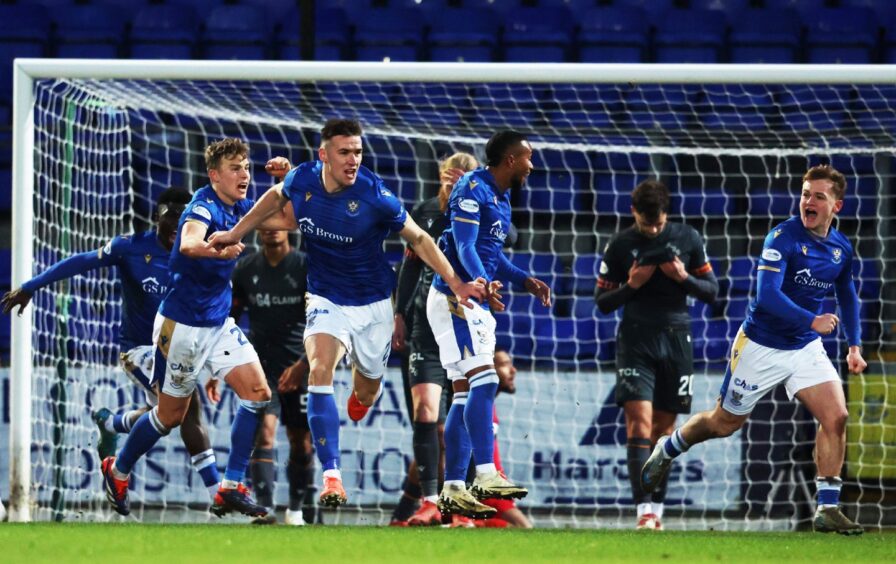 Bozo Mikulic celebrates after scoring to make it 2-1.