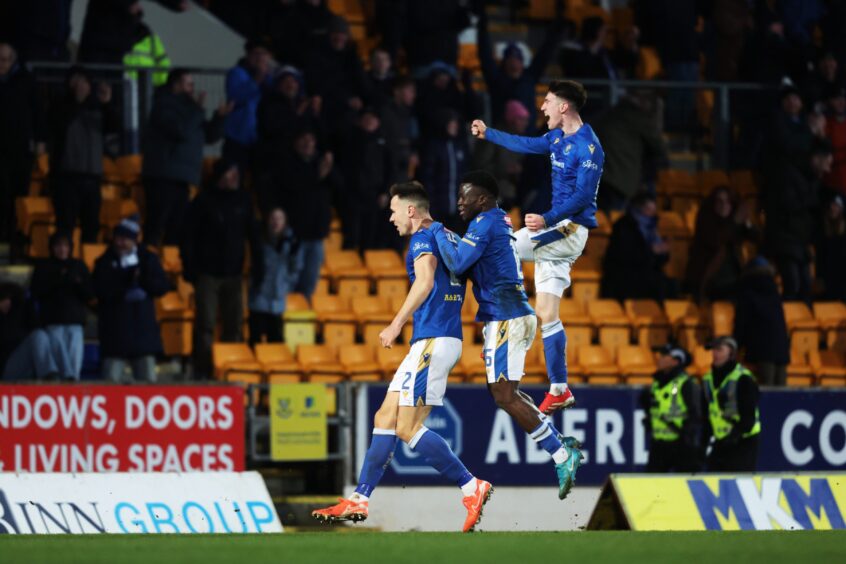 Bozo Mikulic celebrates after scoring to make it 2-1 for St Johnstone. 