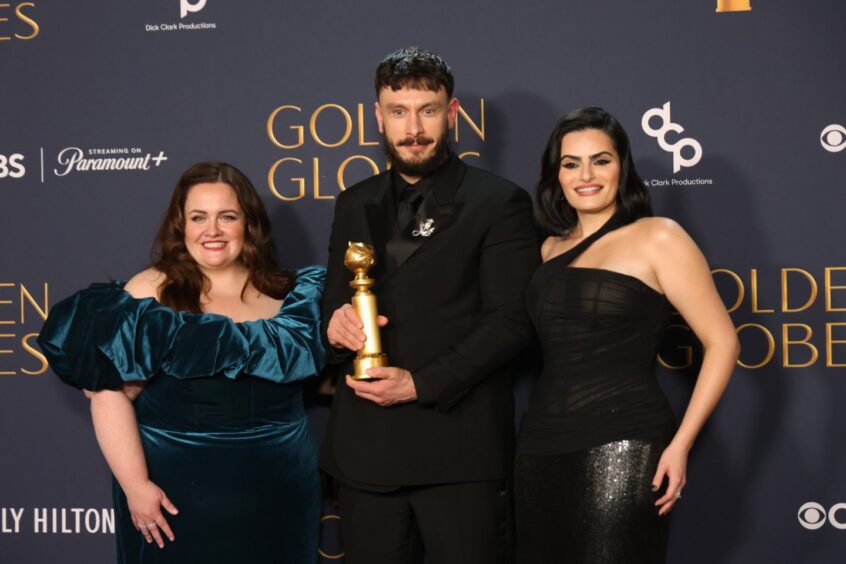 Richard Gadd with co-stars Jessica Gunning and Nava Mau at the Golden Globes.