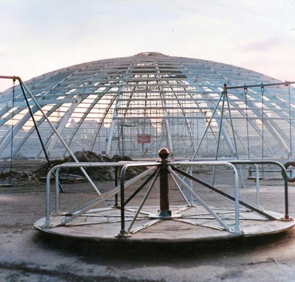 The futuristic-looking dome of Bell's Sports Centre under construction