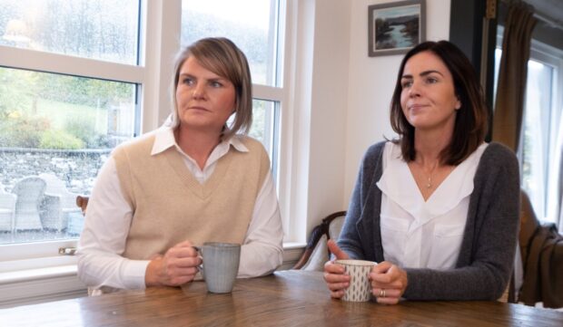 Margaret Reid who is campaigning for better perinatal mental health care after her sister Lesley McArthur, a new mum, ended up being sectioned in a general unit after breakdown.

Pic shows Lesley(left) with Margaret
....Pic Paul Reid