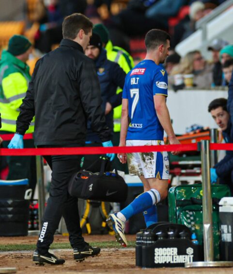 St Johnstone's Jason Holt after being shown a red card against Hibs.