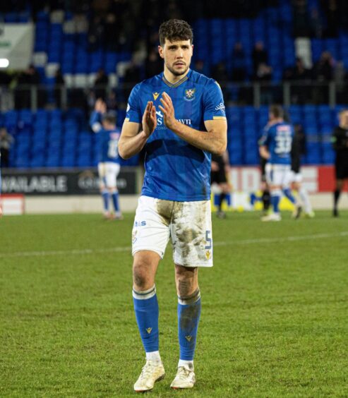 Jack Sanders applauding the St Johnstone fans after a game against Hibs.