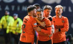 United players celebrate the equaliser against Dundee