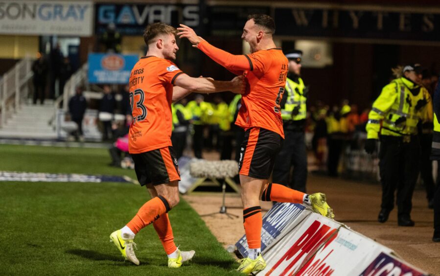 Ross Docherty congratulates the outstanding Vicko Sevelj following the Croatian's leveller against Dundee 