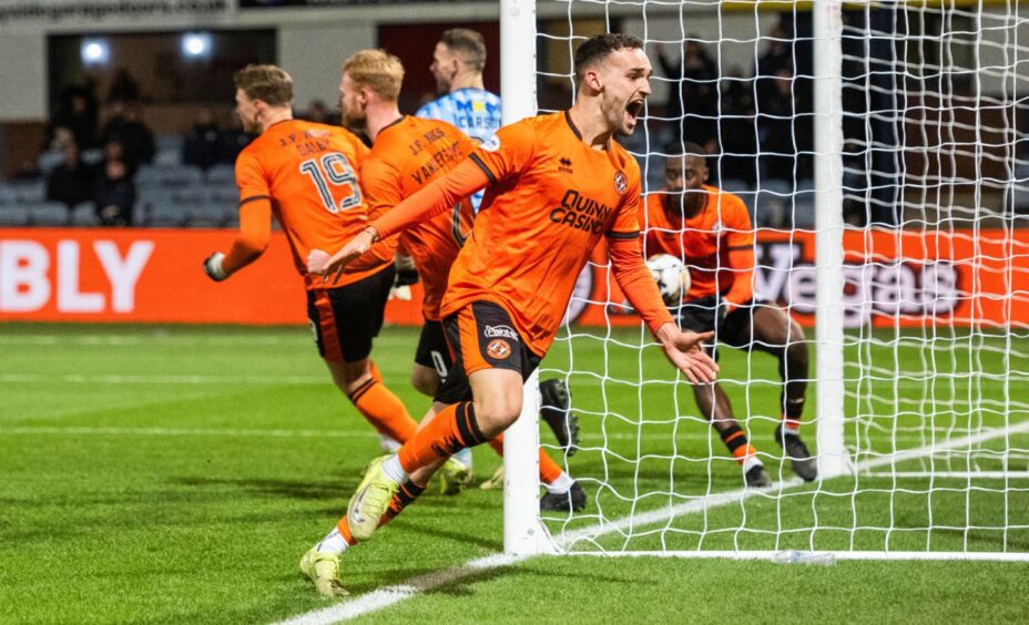 Vicko Sevelj celebrates his first goal for the Tangerines.