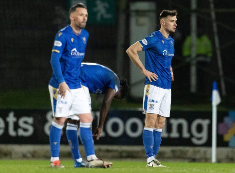 Nicky Clark and Bozo Mikulic at full-time after St Johnstone lost to Dundee.