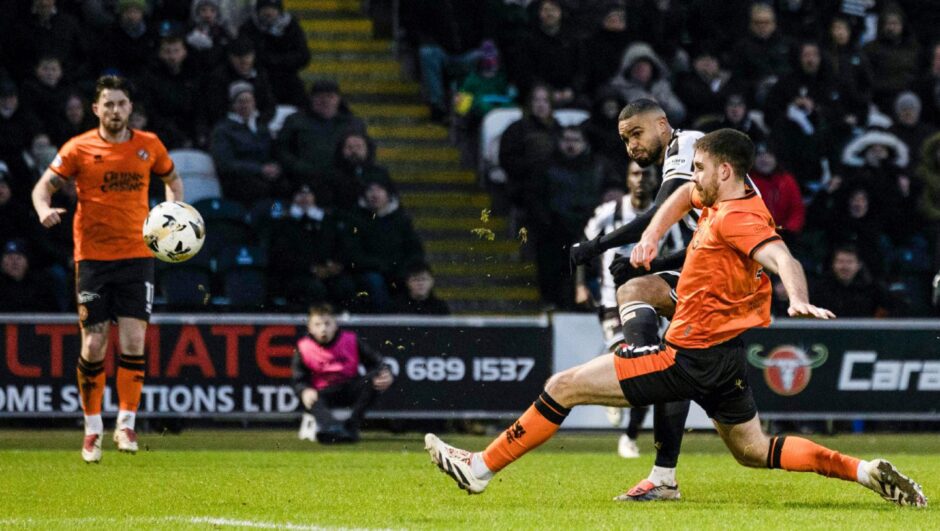 Mikael Mandron rattles the bar for St Mirren