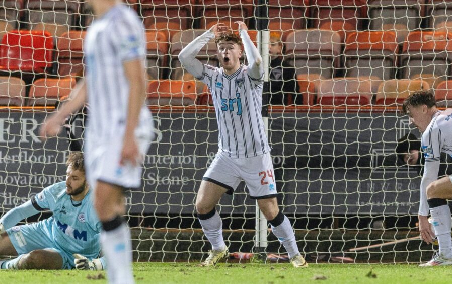 Taylor Sutherland shows his disbelief at a refereeing decision.