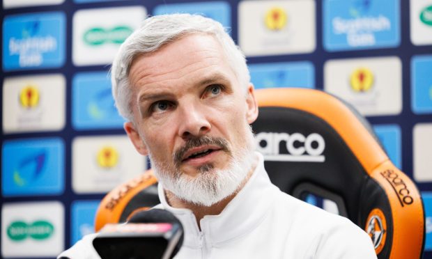 Jim Goodwin addresses the media ahead of Monday's Scottish Cup clash with Dundee