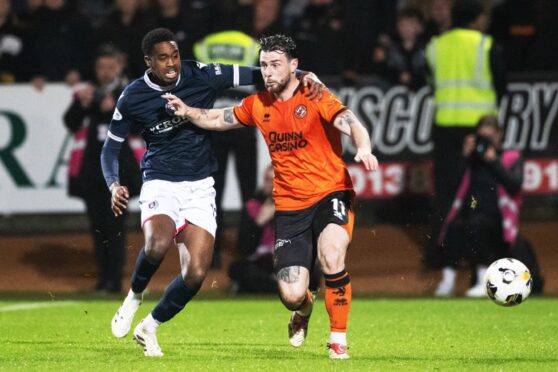 Imari Samuels played his part in Dundee's win over Dundee United. Image: Paul Devlin/SNS