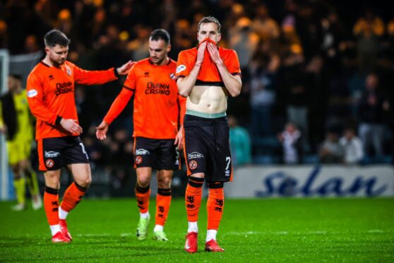 Kristijan Trapanovski cuts a frustrated figure at Dens Park. Image: Craig Williamson/SNS