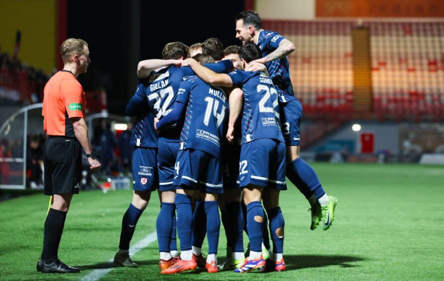 Raith Rovers celebrate Finlay Pollock's opening goal in the win over Hamilton Accies.