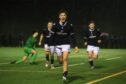 Luca Perrie of Dundee U/18s celebrates after making it 2-0 against Banks O' Dee. Image: David Young