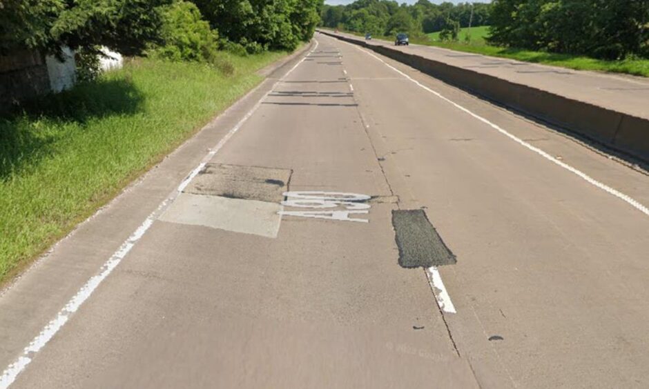 Pothole damage on the A90 near Brechin