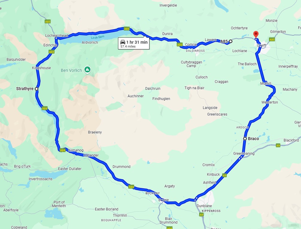 Diversion route for roadworks near Crieff.